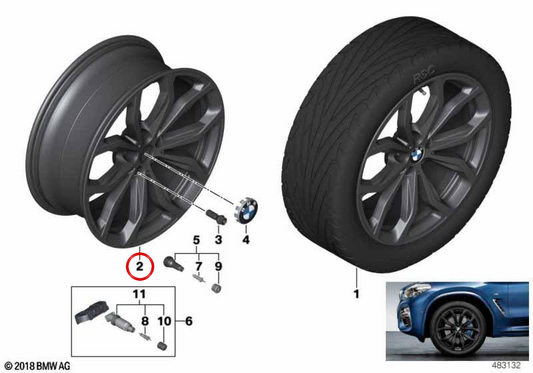 20 "Design Y-Spoke 695 Jet Black OEM 36116881208 für BMW X3 G01 und X4 G02. Original BMW.