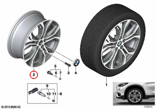 Jante de liga leve para BMW X1 F48, F49, X2 F39 (OEM 36116883503). BMW genuíno.