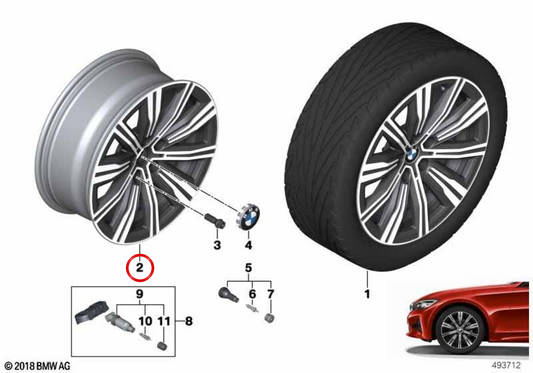 Jante de liga leve de raios duplos 782 para BMW G42, G20, G21, G22, G23 (OEM 36116883524). BMW genuíno.