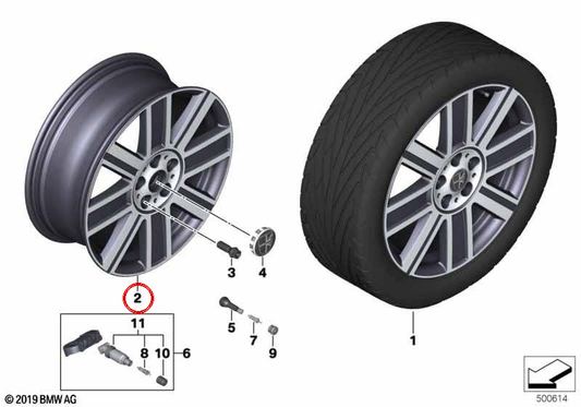 Jante de liga leve original MINI Yours British Spoke 820 19" em Enigmatic Black OEM 36116888084 para MINI F60 {Cooper, Cooper S}. Compatível com vários modelos. MINI original.