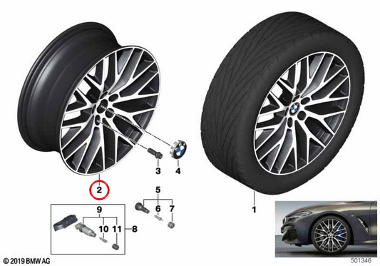 Cerchi in lega Y-Spoke 636 OEM 36116891733 per BMW G14, G15, G16. BMW originale.