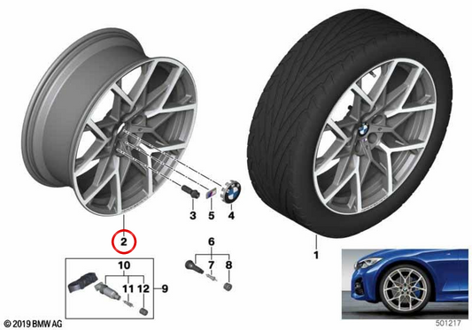 8x20 ET 27 Tire en alliage, noir mat pour la série BMW 2 G42, série 3 G20, G20N, 4 G22 Série (OEM 36116893514). BMW d'origine