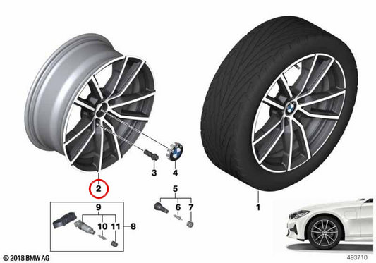V-Peiche 780 Tire en alliage OEM 36116897082 pour BMW G42, G20, G21, G22, G23. BMW d'origine.