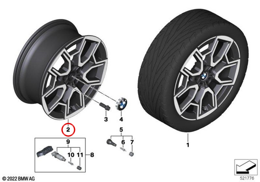 Pneu en alliage en V 867 Design 19 "OEM 36116898041 pour BMW X1 (U11, U12) et BMW X2 (U10). Couleur gris de Midnight Bicolor. BMW original.