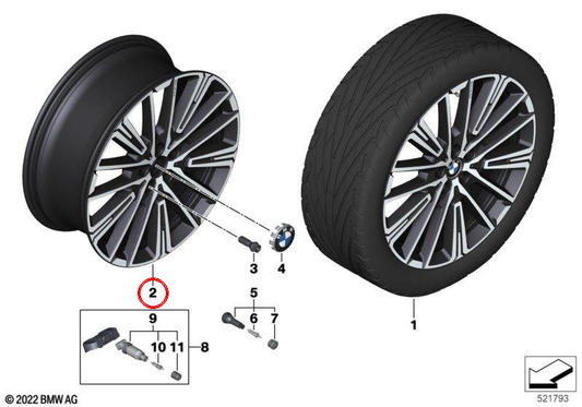 Roues en alliage MultiRradio Design 869 OEM 36116898042 pour BMW X1 (U11, U12) et BMW X2 (U10). Bicolor Finition Frozen Midnight. BMW d'origine.