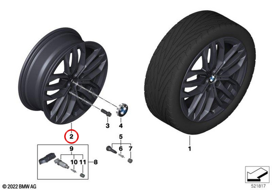 Jante 18" double rayons en aluminium 879 OEM 36116898046 pour BMW X1 U11, X2 U10, MINI Countryman U25. D'origine BMW et MINI.