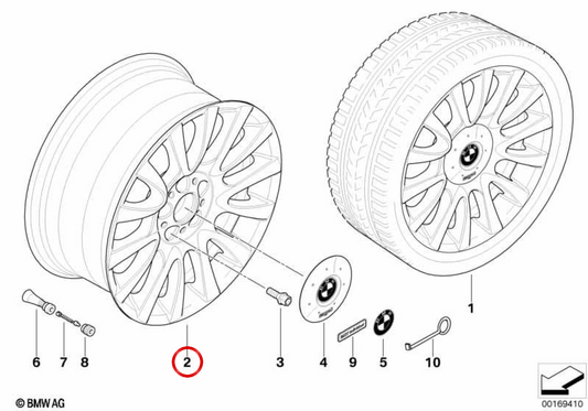 Llanta de aleación V-Spoke 265 OEM 36117841578 para BMW E71, E72. Original BMW.