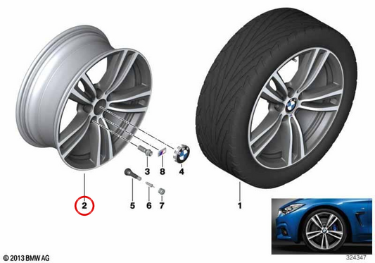 Pneus en alliage M Double Radio 442 pour BMW 3 F30, F31 et 4 F32 Série, F33, F36 (OEM 36117846781). BMW d'origine.