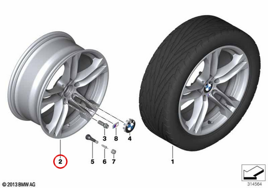 Tires en alliage M Double Radio 613 pour BMW 5 F10 Series, F11, 6 F06 Series, F13, F13 (OEM 36117848572). BMW d'origine.