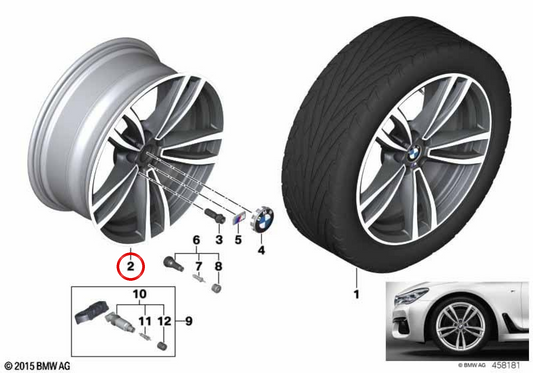 Alloy tire M double radio 647 OEM 36117850580 for BMW G32, G11, G12. Original BMW.