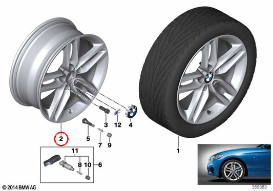Jante de liga leve M Doppelspeiche 461 para BMW Série 1 F20, F21, Série 2 F22, F23 (OEM 36117852489). BMW genuíno
