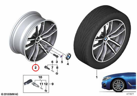 Pneumatici in lega M Double Radio 662 OEM 36117855081 per BMW G30, G31, G38. 18 ", 8J ET30, Bicolgrey Blind Bicolor Finish. BMW originale.
