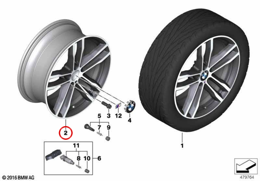 Roue M à double rayons en aluminium 704 arrière OEM 36117856711 pour BMW F30, F31, F32, F33, F36... et plus encore. Véritable BMW.