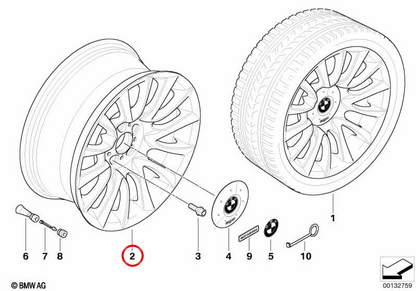 Rear aluminum wheel 18" OEM 36118036932 for BMW E90, E91, E92, E93... and more. Original BMW.