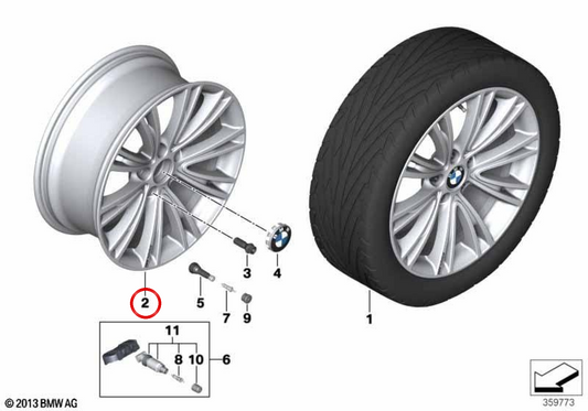 Legierter Tire V-Spoke 626 19 "Eisen-OEM 36118047260 für BMW F30, F30N, F31, F31N, F32, F32N, F33, F33N, F36, F36N. Original BMW.