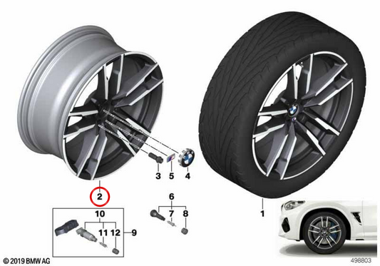 Alloy Tire M Doppelradio 764 OEM 36118059718 für BMW X3 F97, F97N und X4 F98, F98N. Blind Bicolor Orbitgrey Finish. Original BMW.