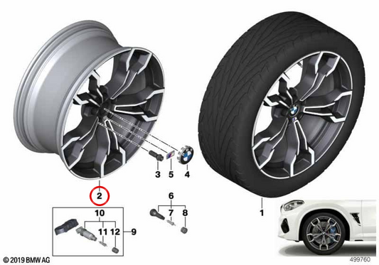 Roda de liga leve M V-Spoke 765M OEM 36118060041 para BMW F97, F98. BMW genuíno.