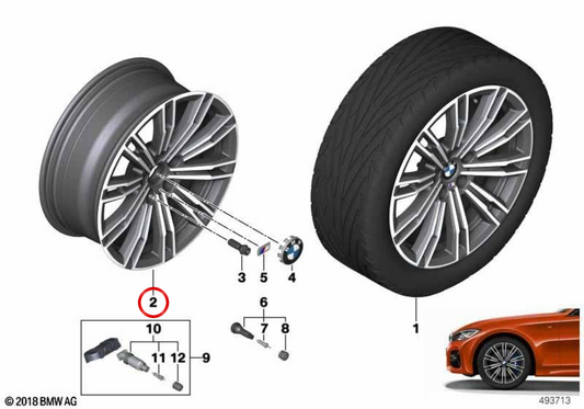 Roda dianteira de alumínio 790M Orbit Gray 18" OEM 36118089890 para BMW G20, G28, G21, G22. BMW original.