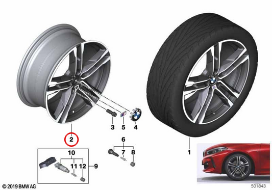 Llantas de aleación M Doble Radio 819 OEM 36118092352 para BMW F40 y F44. Acabado bicolor (gris orbit brillo). Original BMW.