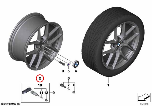 ALLOY TIRE M PROFORME Y-SPOKE 554 OEM 36118092354 pour la série BMW 1 F40, série 2 Grand Coupé F44. BMW d'origine.