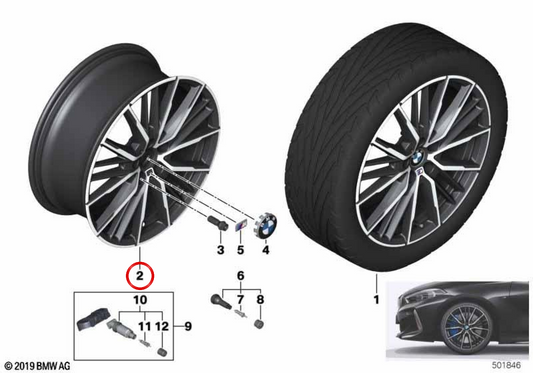 Original Alloy Tire BMW M Doppelradio 552 Black 19 "8J ET54 OEM 36118092356 für BMW F40, F44. Original BMW.
