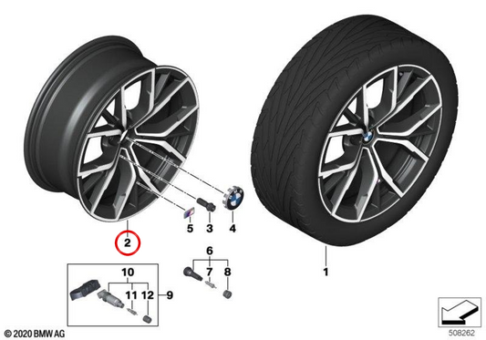 Tire en aluminium M y-rayon 845 OEM 36118747235 pour BMW G30, G31, G38. BMW d'origine.