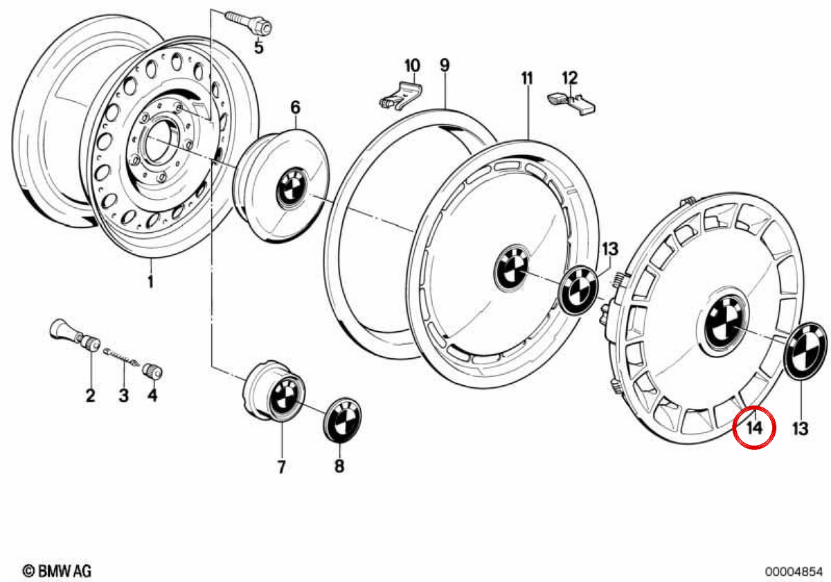 Calota OEM 36131129843 para BMW E28, E34, E24, E32. BMW genuíno.