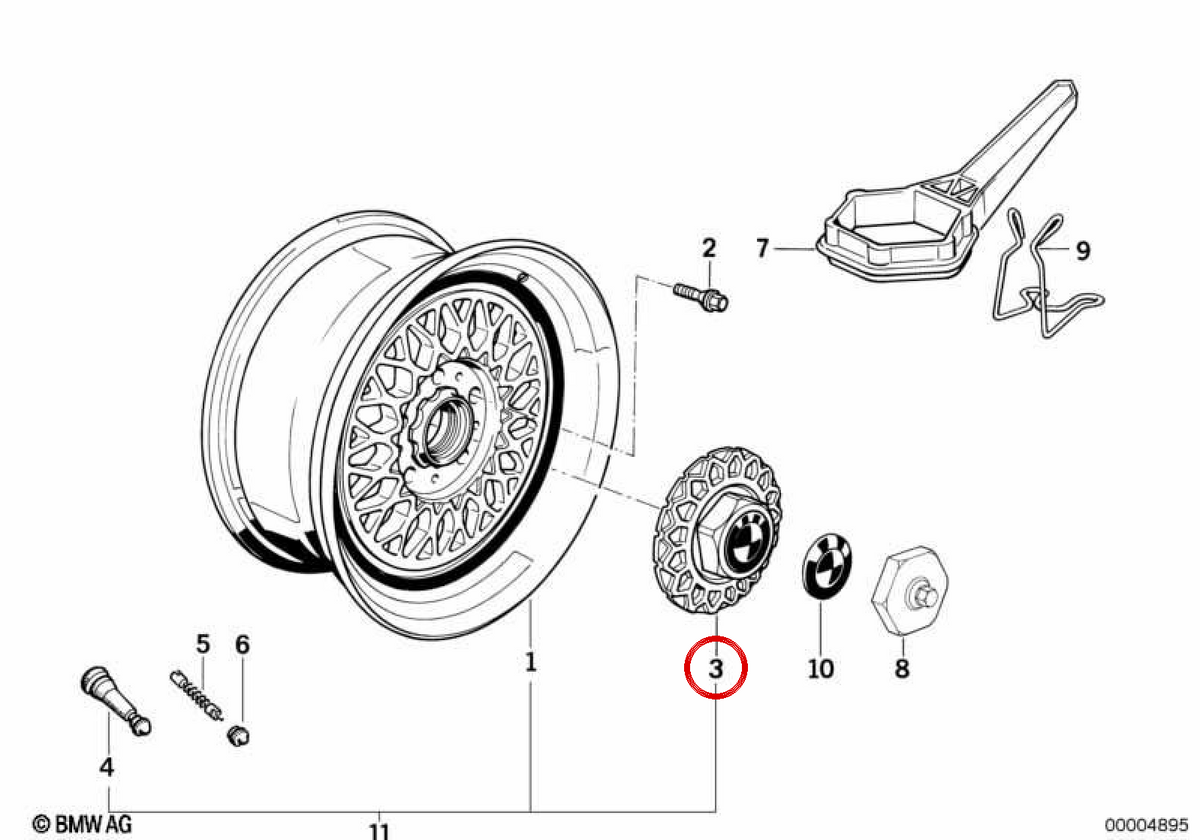 Tapa de buje OEM 36131180115 para BMW E34, E24, E32. Original BMW.