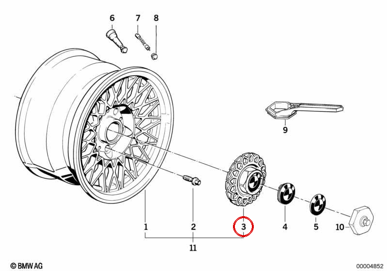 Tapacubos Central OEM 36132225622 per BMW E30. BMW originale.