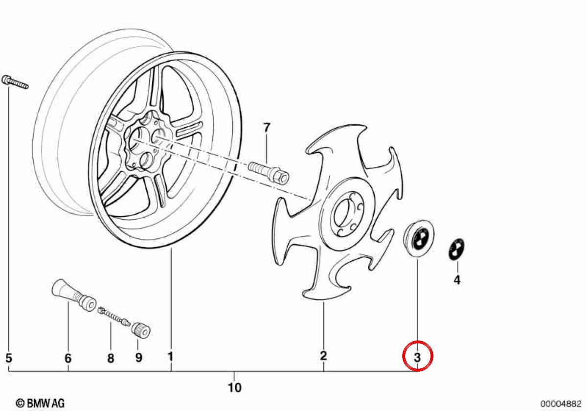Tapacubo OEM 3613227123 per BMW E34, E32, E31. BMW originale.