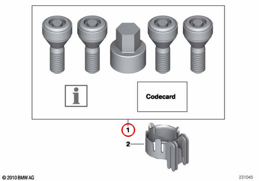 OEM 36132453960 Set di protezione antifurto per bulloni ruota per MINI R50, R53, R56, F56, F55, F60 e altre. MINI originale.
