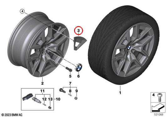 Einfügen für legierte Reifen aerodynamikrad 934 OEM 36135A32504 für BMW G60, G61, G68. Original BMW.