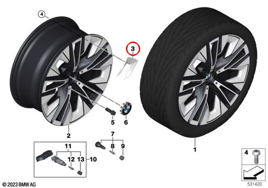 Inserção 2 para roda aerodinâmica de aro de alumínio 937 OEM 36135A32506 para BMW Série 5 G60, G68, G61. BMW genuíno.