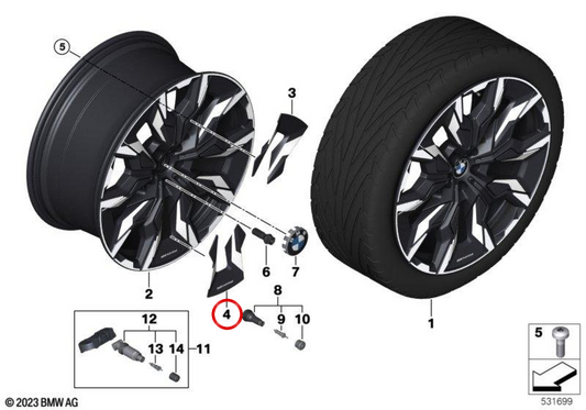 Setzen Sie 2 aerodynamische Aluminiumräder für die BMW 5 G60 -Serie (OEM 36135A33E35) ein. Original BMW.