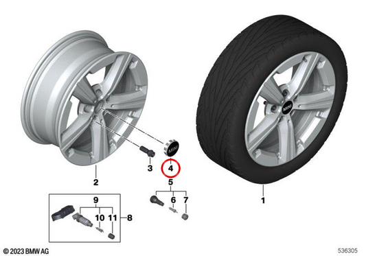 OEM 36135A58E10 Radkappe für MINI F66, Cooper J01, F65, Cabrio F67, Countryman U25. Originaler MINI.