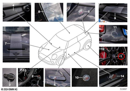Enjoliveur 1TO6 Edition OEM 36135A949B7 pour MINI F56 JCW (03/2020 - 02/2024). MINI d'origine.
