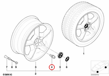 Tornillo para ruedas OEM 36136756298 para BMW 7' E67, X5 E53, Phantom RR1... y más. Original BMW.