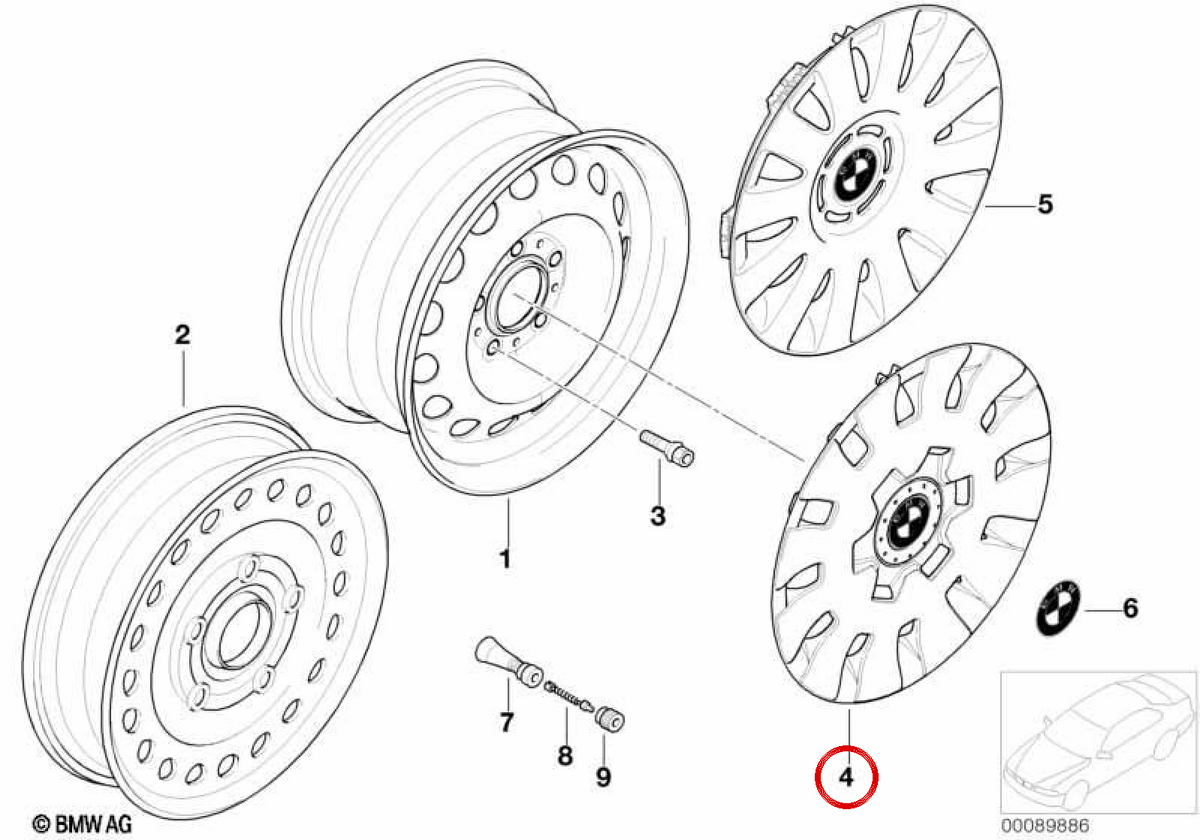 Tapacubos OEM 36136768642 per BMW E46. BMW originale.