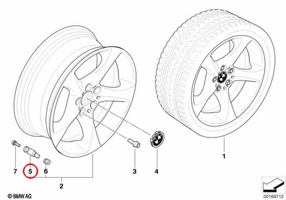 Luftventil für OEM -Reifen 36136775937 für BMW E90, E91, E92, E93. Original BMW.