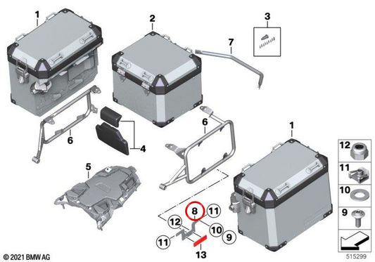 Staffa catarifrangente OEM 36148406798 per BMW Motorrad R1200GS, R1250GS, R1200GS Adventure, R1250GS Adventure. BMW Motorrad originale.