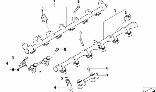 Tubería de inyección de combustible OEM 13537523441 para BMW E65 y E66 (cilindros 7-12). Recambio original BMW.