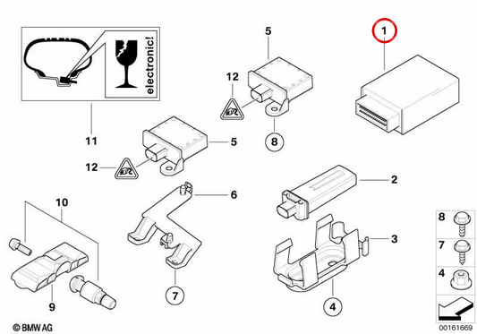 Reifendruckkontrollsensor (RDC) OEM 36236782802 für BMW E83, R52, R53, E85, E86. Original BMW.
