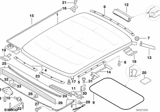 Unidade de transmissão de telhado deslizante dobrável para BMW 3 E36 Series (OEM 67612267299). BMW original.