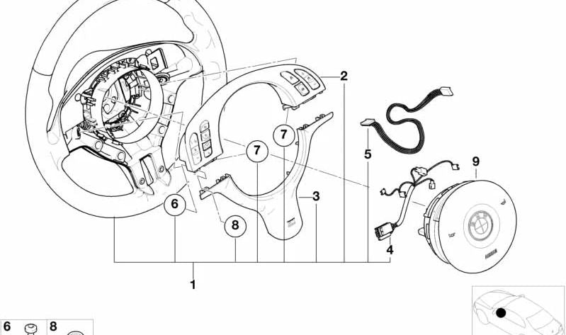 Volante deportivo M con airbag, cuero y mandos multifunción OEM 32347906682 para BMW E46. Original BMW.
