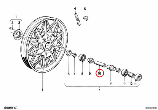 Valvola di inflazione delle ruote OEM 3631123875 (ROHR) per BMW K75, K100, K1100, K1200. BMW MOTORAD originale.