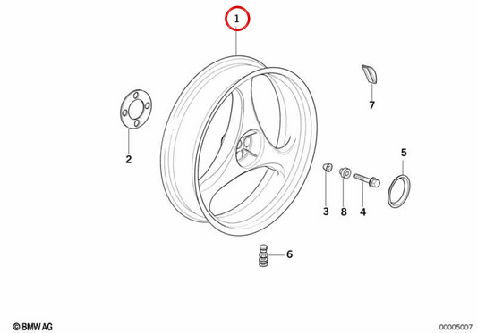 Roue arrière en fonte argentée OEM 36312311149 pour motos BMW K100, K1100 RS, K1100 LT. BMW Motorrad d'origine.