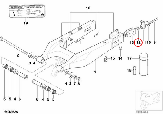 Dado esagonale M8 OEM 36312345495 per moto BMW F 650, F 650 ST. BMW Motorrad originale.