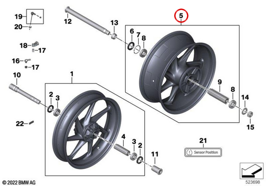 Ruota posteriore in carbonio 6.0x17 OEM 36315A6D684 per moto BMW S 1000 R (K63), S 1000 RR (K67). BMW Motorrad originale.