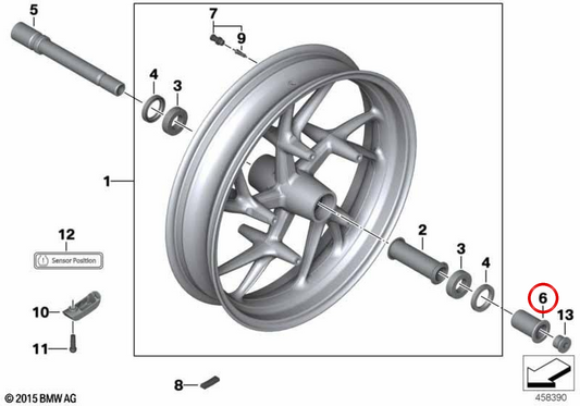 Boccola ruota anteriore OEM 36317684055 per moto BMW F800S, F800ST, F800R, F800GT. BMW Motorrad originale.