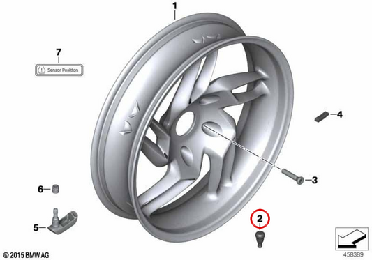 Valve de roue OEM 36317693061 pour motos BMW R1200GS, R1250GS, F750GS, F900R... et plus encore. BMW Motorrad d'origine.